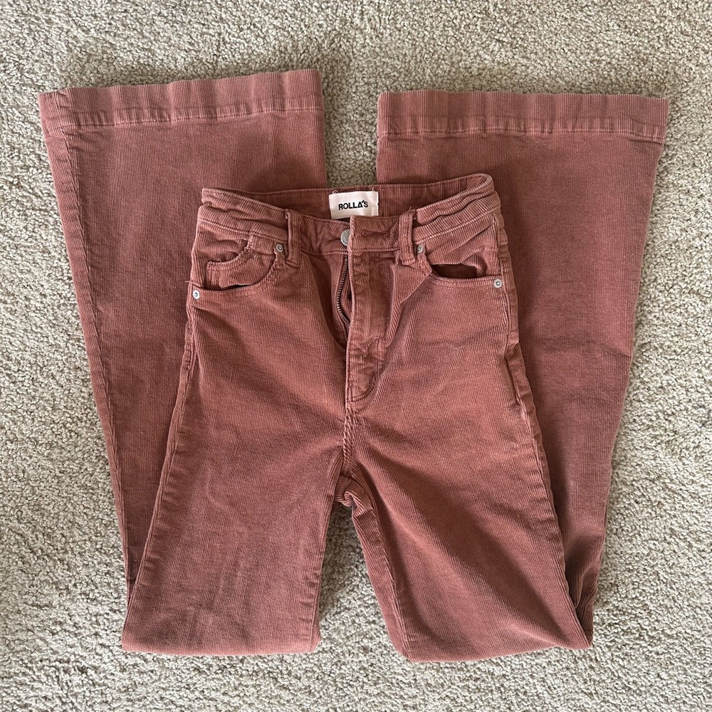 Rollas East coast high waist bell bottom corduroy jean, brick color